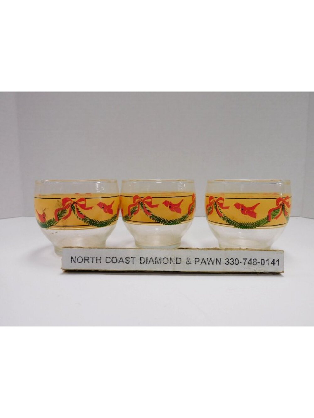 Vtg Set Of 3 Christmas Cardinal Red Ribbon Tea Light Candle Holders DW358